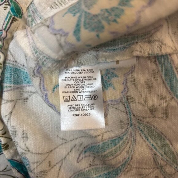 LOFT Womens Midi Dress Size M Linen Floral V-Neck Puff Sleeve Cottagecore Praire - Picture 9 of 10